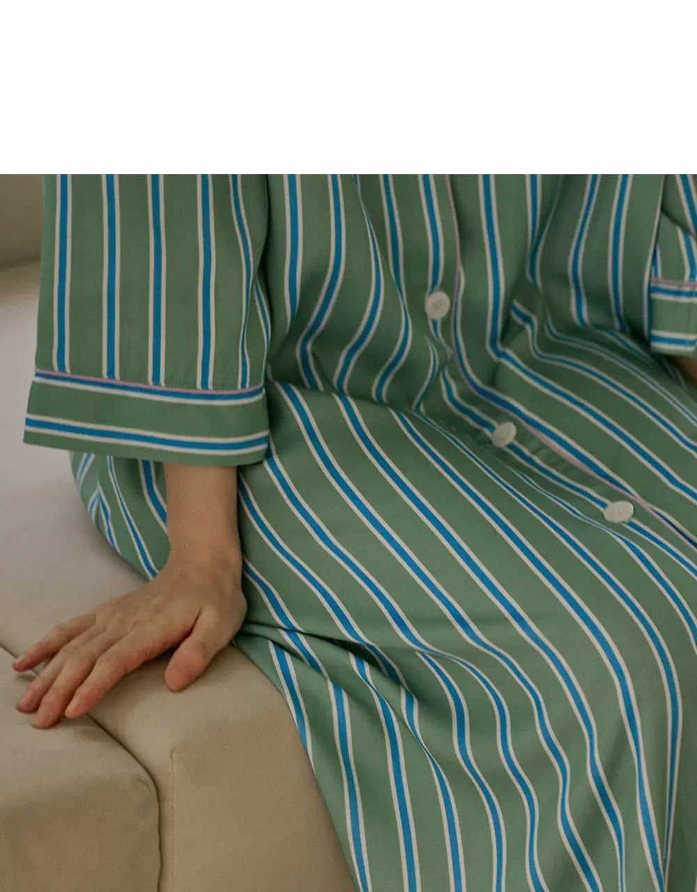 보웰 [BWTZ] 데이오프 비스코스 100% 파자마 원피스 그린스트라이프 상세페이지 30